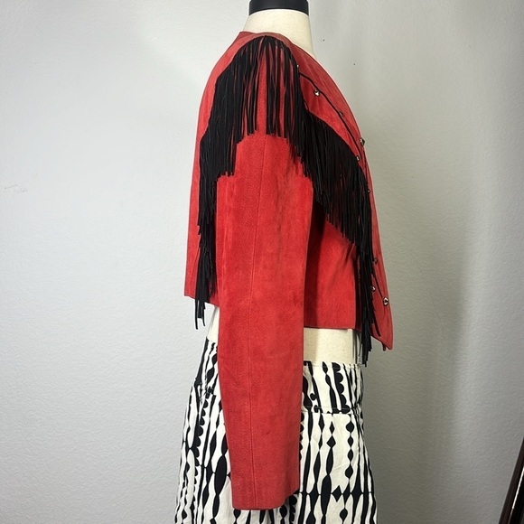 Tony Lama America red leather and suede fringe studded jacket vintage - Picture 5 of 16